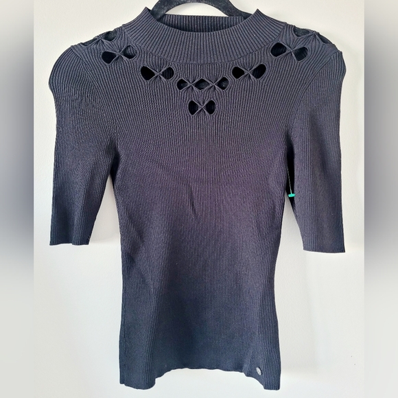 Ted Baker Emiiaa Engineered CutOut Bow Rib Sweater Short Sleeve Black Ted1/XS/4 - Picture 3 of 16